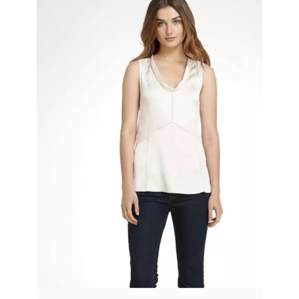 TORY BURCH Jasmine Shell Top 100% Silk Charmeuse‎ Sleeveless Vanilla Beige  sz 4